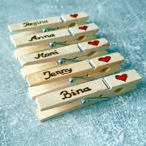 5 pack customized clothespins | Glupperl with name | Clothespin wood personalized with pyrography | Trachtenglupperl