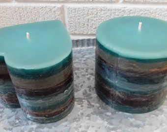 Green/Brown Layered Pillar Candles