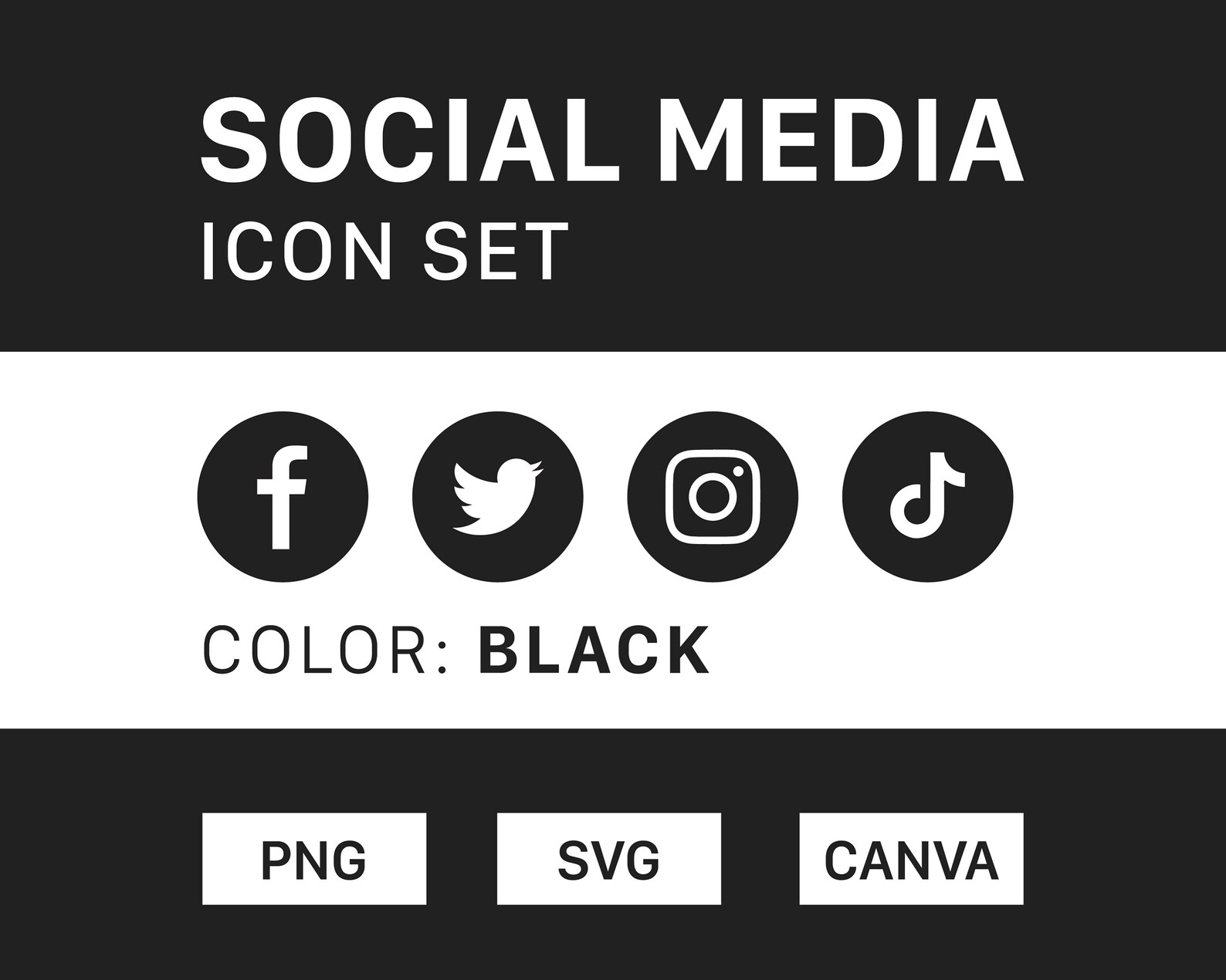 Social Media Icon Set black Canva Template (Download Now) - Etsy