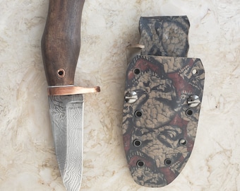 Damascus EDC Knife with Sheath