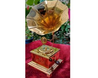 Nostalgic Gramophone Miniature | Antique Brass Miniature | Vintage Record Player | Retro Model Gramophone | Handmade | Free Shipping