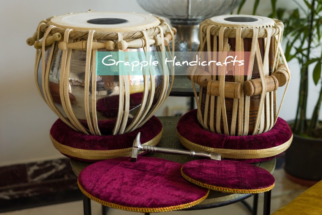 Professional Tabla Drums Set Steel Bayan and Dayan Hammer Cushions