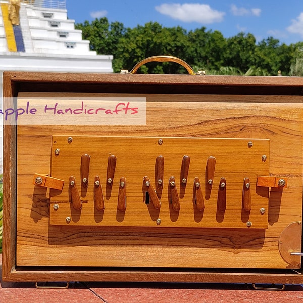 Shruti Box mit 13 Note Tuned 440 Hertz / Gepolsterte Tragetasche / Hergestellt aus Teak Holz / Indisches Instrument / Hohe Qualität / Professionelle Handarbeit