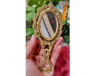 Mini Mirror with Handle | Luxury Brass Handheld European Style Makeup Mirror | Retro Brass Mirror | Handmade | Free Shipping