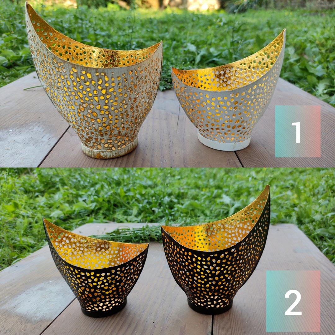 Fiesta Votive Tealight Holders in Pair Black Gold & White Gold/tea