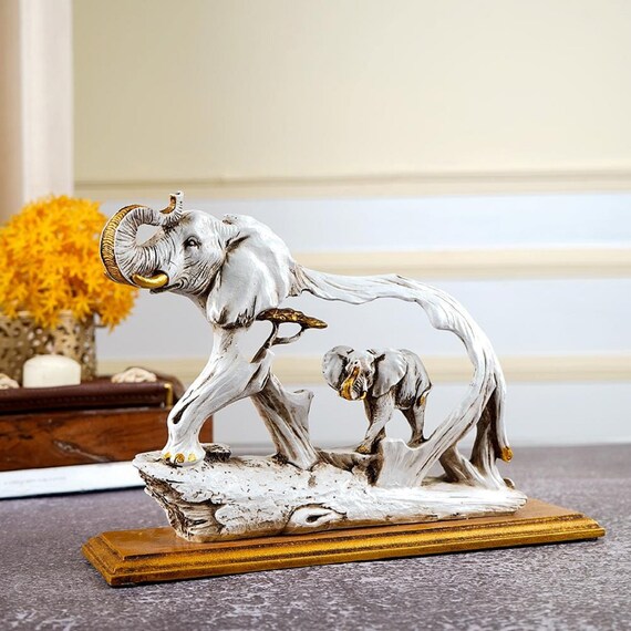 Feng Shui Golden Elephant Showpiece with Wooden Base, Elephant Statue for gift, Good Luck Gift, Father's Day gift