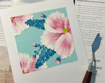 Original Oil Pastel Painting: Hand-Painted Begonia Floral Wall Art (5 1/2 x 8 1/4)