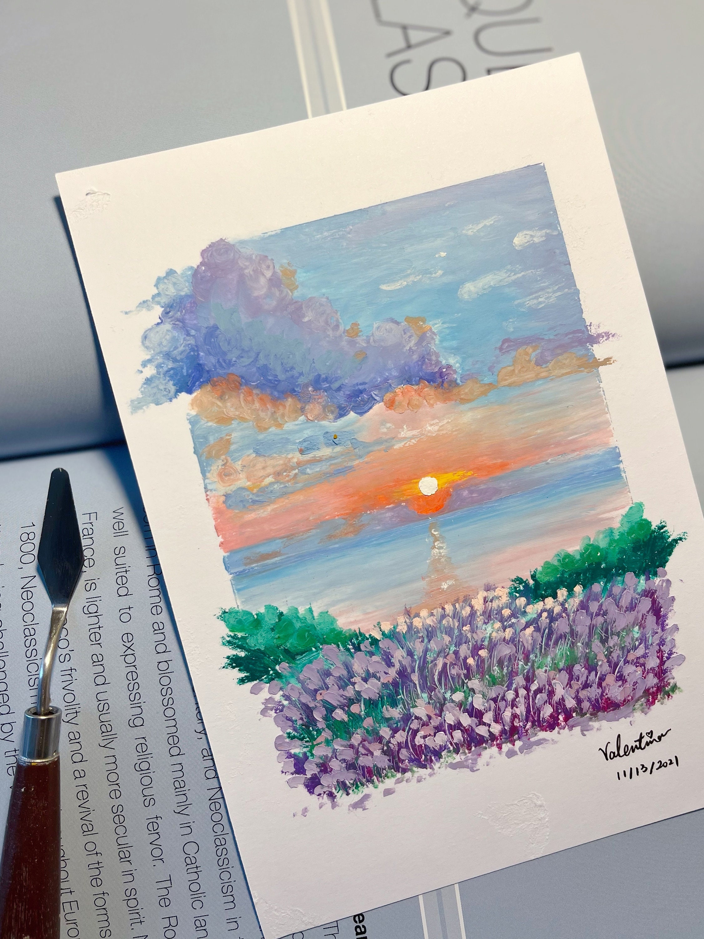 Sunset Over Lake Oil Pastel Painting Original Art Boat - Etsy