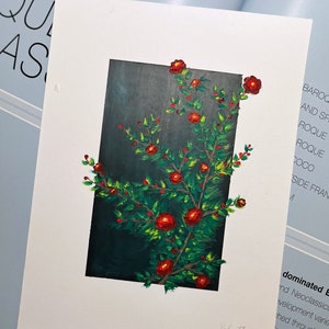 Hand-Painted Red Roses Oil Pastel Painting: Floral Wall Art (5 1/2 x 8 1/4)