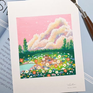 Dipinto a pastello a olio morbido dipinto a mano - fiori, nuvole, decorazioni per la casa, arte della tavola, arte della parete, regalo 6 x 8 pollici 9 x 12