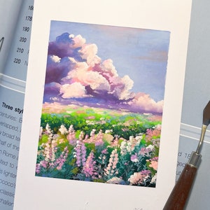 Hand Painted Oil Soft Pastel Art Painting - Flowers, Clouds, Wall Art, Decoration, Gift 6 x 8 9x12