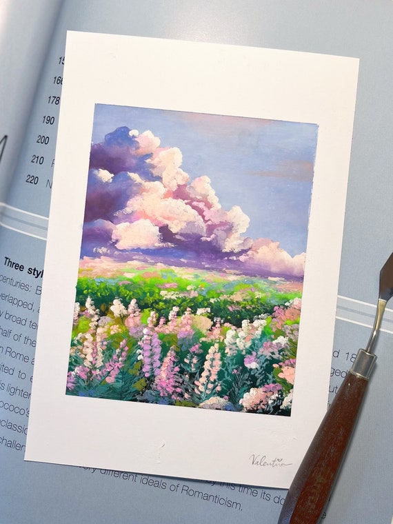 Hand Painted Oil Soft Pastel Art Painting Flowers Clouds Wall