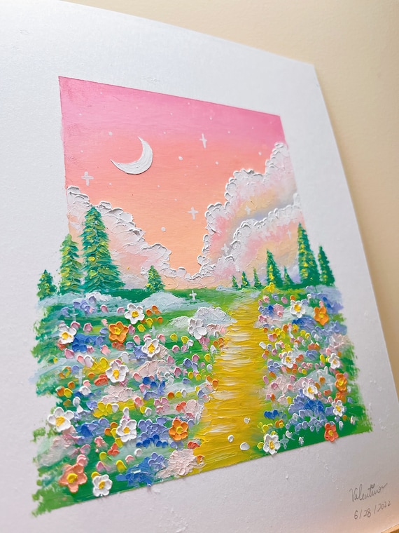 手描きソフトオイルパステル画 - 花、雲、ホームデコレーション