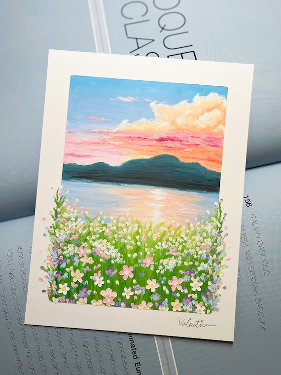 Hand Painted Soft Oil Pastel Painting Sunset Garden II Flowers