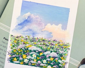 Hand Painted Oil Soft Pastel Art Painting Flowers, Clouds, Wall Art,  Decoration, Gift 6 X 8 9x12 