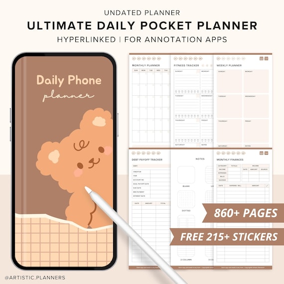 Undated Digital Phone Pocket Planner Hyperlinks Mobile Planner Hyperlinked Phone Planner Calendar Iphone Goodnotes Android Iphone Notability