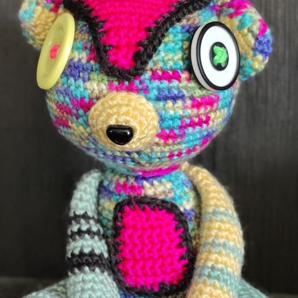 Zombie Bear-Creepy Cute Goth rotating head multi-color pastel crochet amigurumi