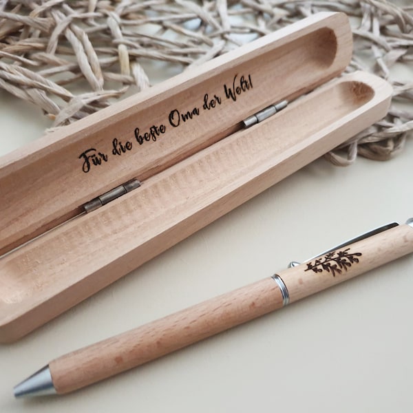 Nachhaltige und liebevolle Überraschung für liebe Oma | Holzkugelschreiber mit Etui | Geschenkidee für Oma