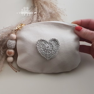 Borsa con ciondolo | 14,5x11 | natura | cuore | Borsa per cosmetici | Borsa da toilette | Borsa per il trucco | piccolo | biologico | Cotone biologico