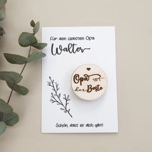 personalisierte Karte für Opa mit Holzmagnet | Opa ist der Beste | Aquarell Karte Kühlschrankmagnet  | Opa Geschenk Geburtstag