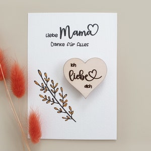 Karte für Mama mit Herz Holzmagnet | Ich liebe dich | Aquarellkarte Kühlschrankmagnet  | Geburtstagsgeschenk für Mama | Muttertag
