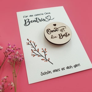 personalisierte Karte für Oma mit Holzmagnet | Oma ist die Beste | Aquarell Karte Kühlschrankmagnet | Oma Geschenk Geburtstag