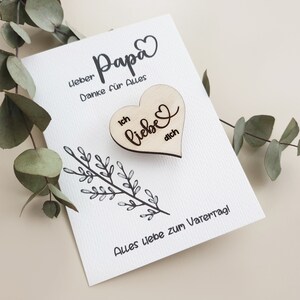 Karte für Papa mit Herz Holzmagnet | Ich liebe dich | Aquarellkarte Kühlschrankmagnet | Geburtstagsgeschenk für Vater | Vatertag