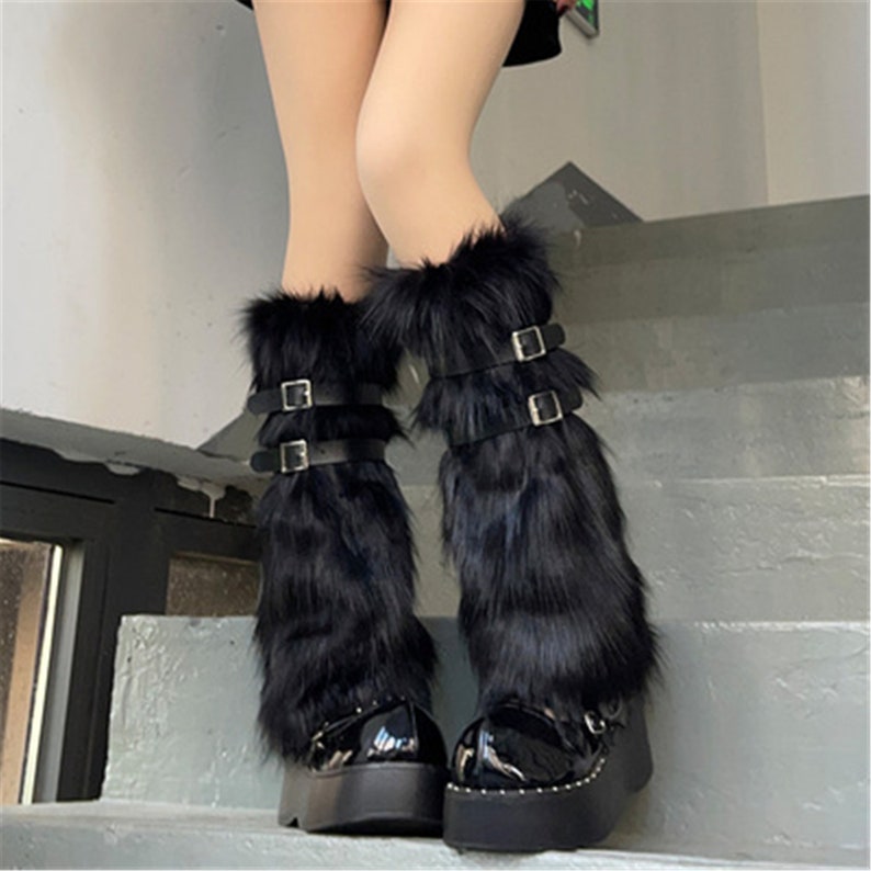 Y2K White Furry Leg Warmers Faux Fur Leg Warmers Boot Covers Etsy
