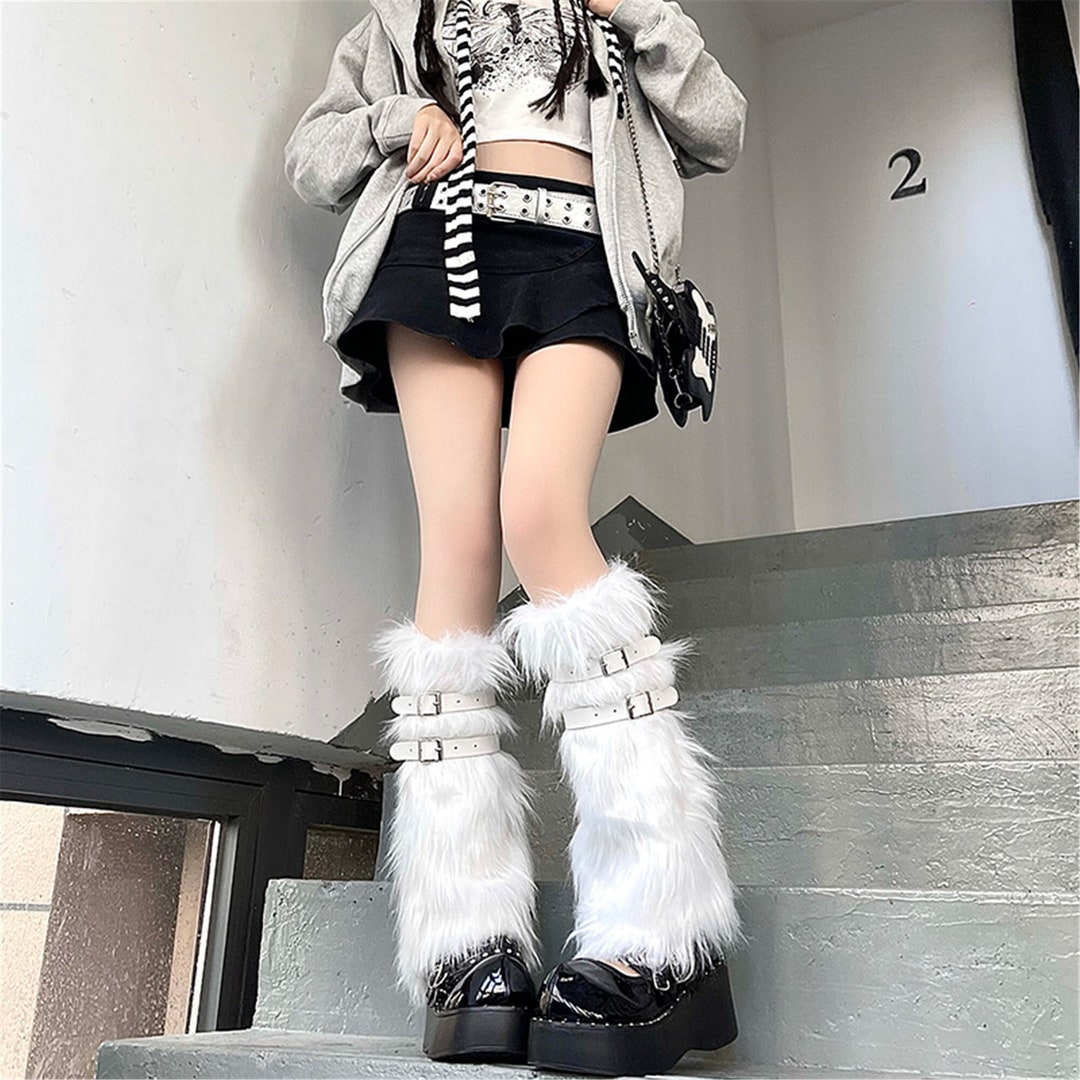 Y2K White Furry Leg Warmers Faux Fur Leg Warmers Boot Covers Etsy