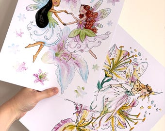 Watercolour Fairy Art Print – Fairytale Wall Art for Bedroom, Nursery or Gift | Magical Flower Fairy Fantasy Illustration