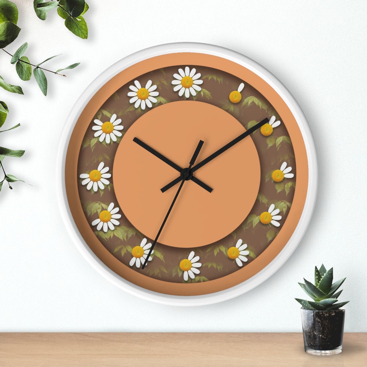Daisy Flower Clock - Cream, Plant Wall Clocks, Home Decor Gifts