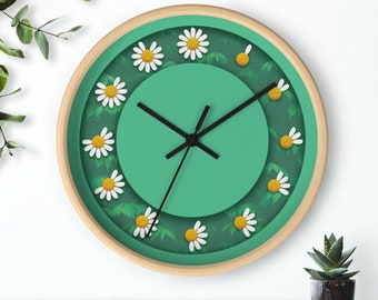 Daisy Flower Clock - Green,  Plant Wall Clocks, Home Decor Gifts, Housewarming Gift