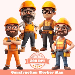 Pacchetto di clipart di operai edili, costruttore fai da te PNG (download digitale)