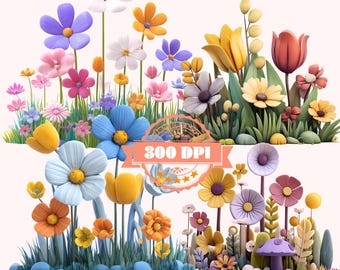 Spring Flower Clipart Set, Colorful Floral PNG Bundle (Digital Download)