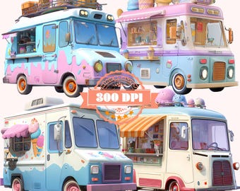 Ice Cream Truck PNG Clipart Bundle: Summer Party Graphics (Digital Download)