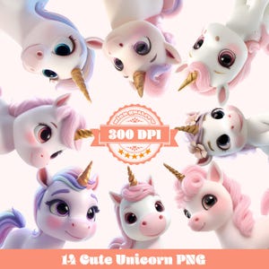 Pastel Unicorn Clipart Set: Fantasy PNG Graphics for Kids (Digital Download