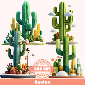 Cartoon Cactus PNG Bundle | Desert Clipart, Sublimation (Digital Download)