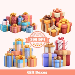 Colorful Gift Boxes PNG Clipart Bundle: Holiday Graphics (Digital Download)