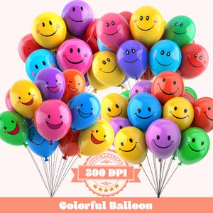 Colorful Balloon PNG Bundle, Digital Clipart for Party Decor, Kids Room Wall Art, Birthday Invitations, 300 DPI Instant Download