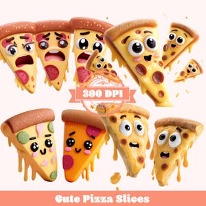 Cute Pizza Slice PNG Bundle | Funny Cartoon Pizza Clipart for Kids, Sublimation, Stickers & Crafts | 300 DPI High-Resolution