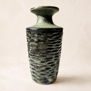 Vintage VEB Haldensleben Vase DDR East German Pottery Fat Lava Style Green Black Ceramic