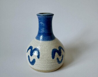 Vintage Studio Pottery Bud Vase Signed LHP, Little Haven Pottery Wales, Blue and White Ceramic Vase, Handmade British Pottery Decor