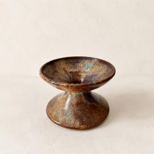 Vintage Studio Pottery Candleholder, Brown Reactive Glaze Signed B