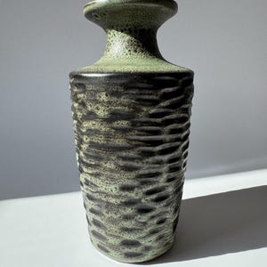 Vintage VEB Haldensleben Vase DDR East German Pottery Fat Lava Style Green Black Ceramic