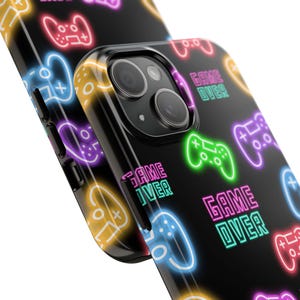 Neon Game Over Controllers Phone Case | Tough iPhone Samsung Gamer Style
