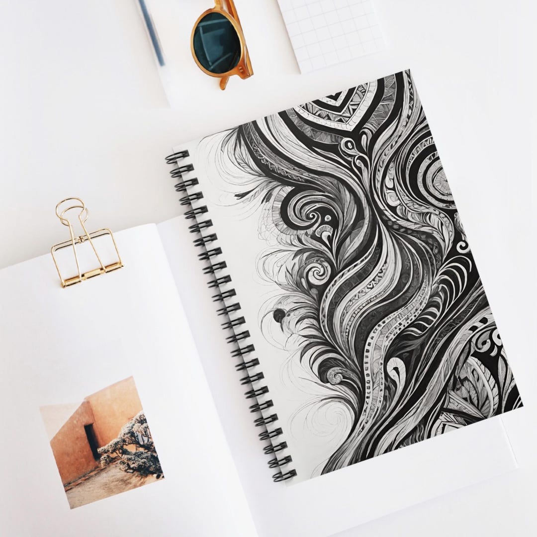 Black White Floral Swirl Spiral Notebook | Ruled Journal - Etsy