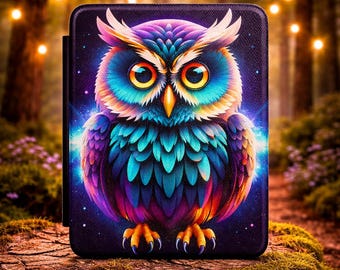 Funda Kindle con diseño de búho neón de colores vibrantes / Diseño llamativo, funda protectora para lector electrónico (Paperwhite/Signature de 7")