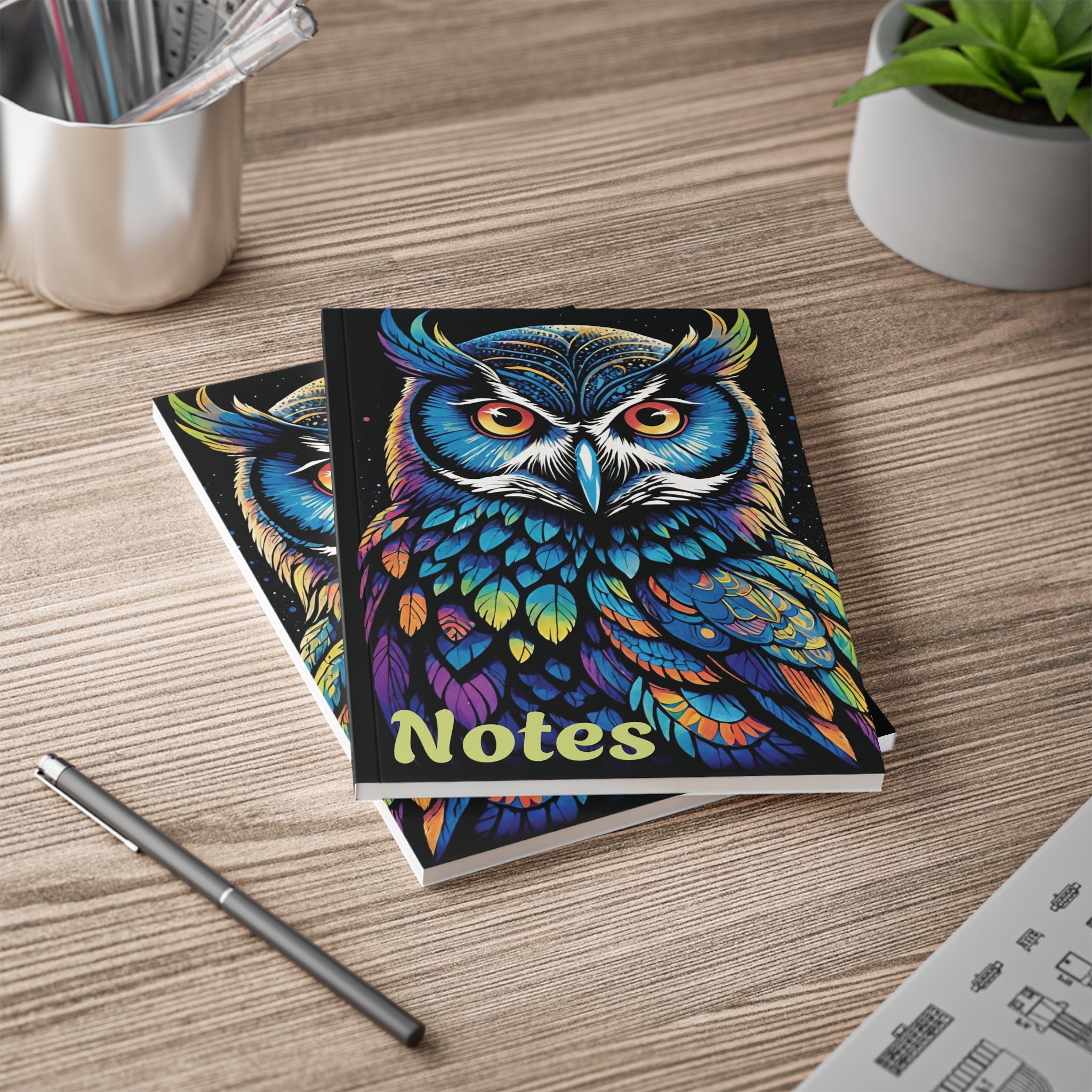 Colorful Feathered Owl Notebook A5 | Vibrant Owl Illustration