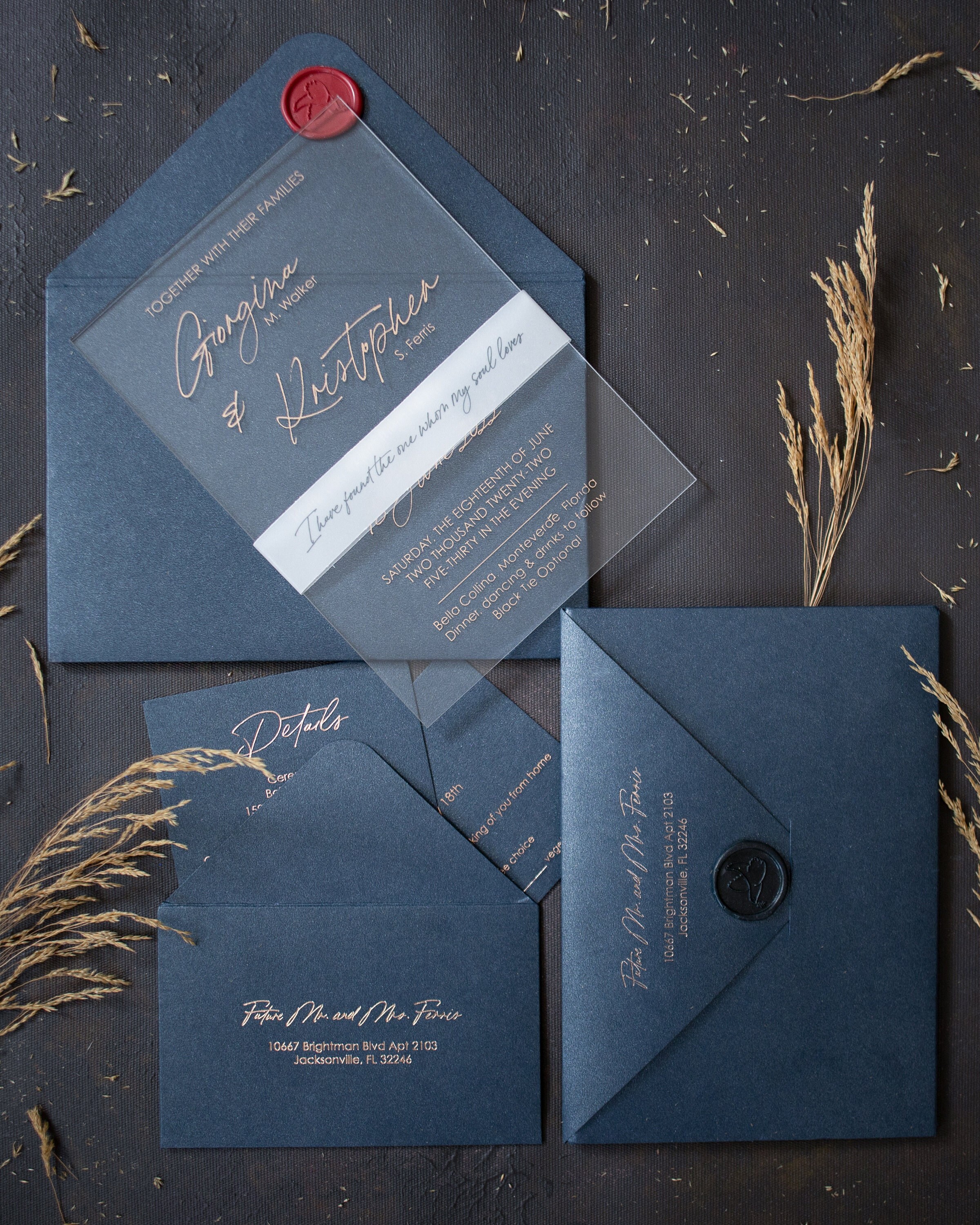 Acrylic Wedding Invitations Wedding Invites Navy Blue Etsy UK