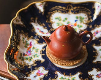 Plato cuadrado con pájaro Chelsea de Royal Worcester, azul cobalto, plato de porcelana inglesa